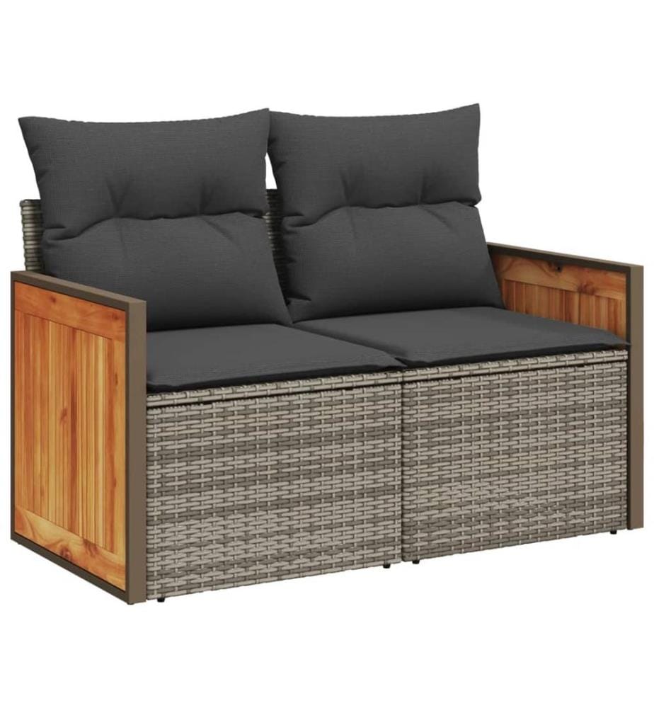 Gartensofa 2-Sitzer mit Kissen Grau Poly Rattan