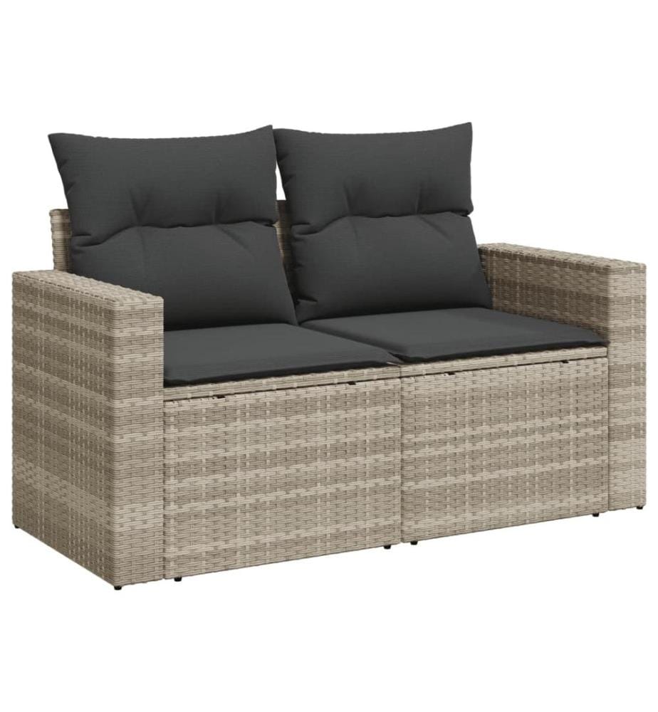 Gartensofa mit Kissen 2-Sitzer Hellgrau Poly Rattan