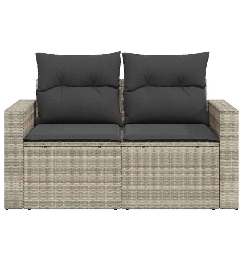Gartensofa mit Kissen 2-Sitzer Hellgrau Poly Rattan