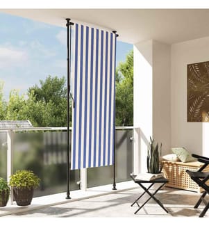 Aussenrollo Blau und Weiss 100x270 cm Stoff und Stahl