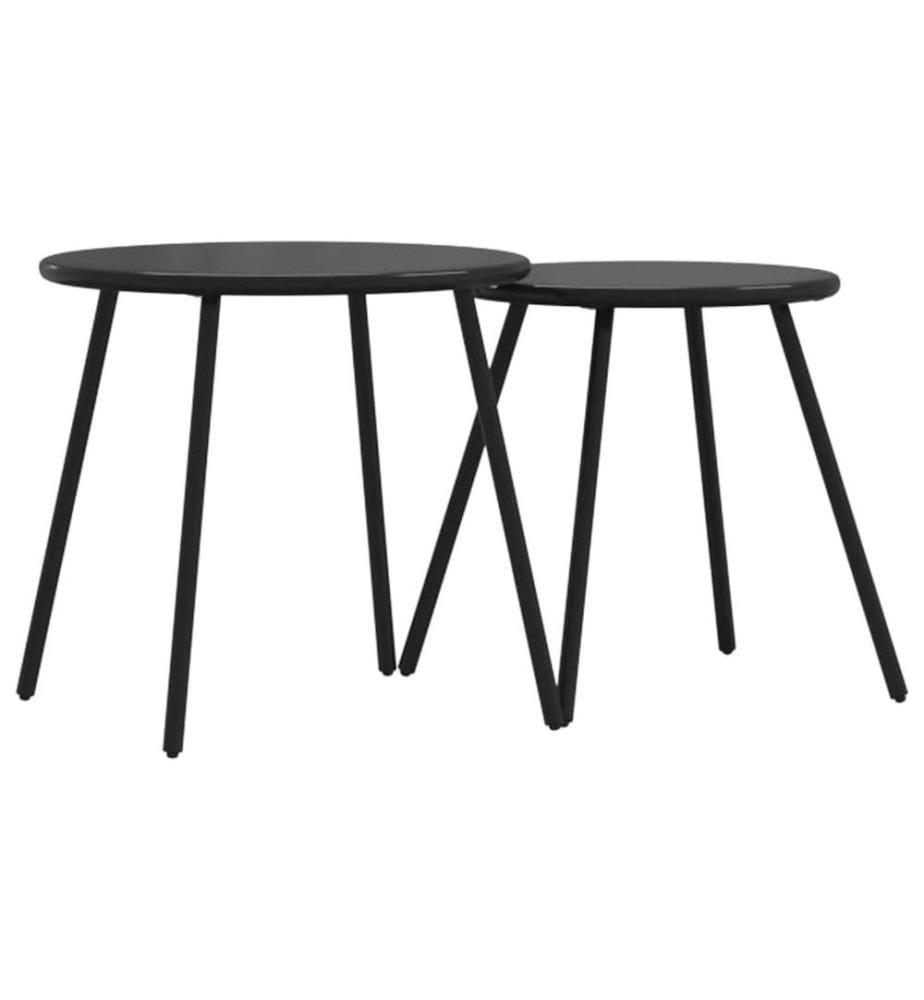Garten-Couchtisch 2 Stk. Rund Schwarz Pulverbeschichteter Stahl