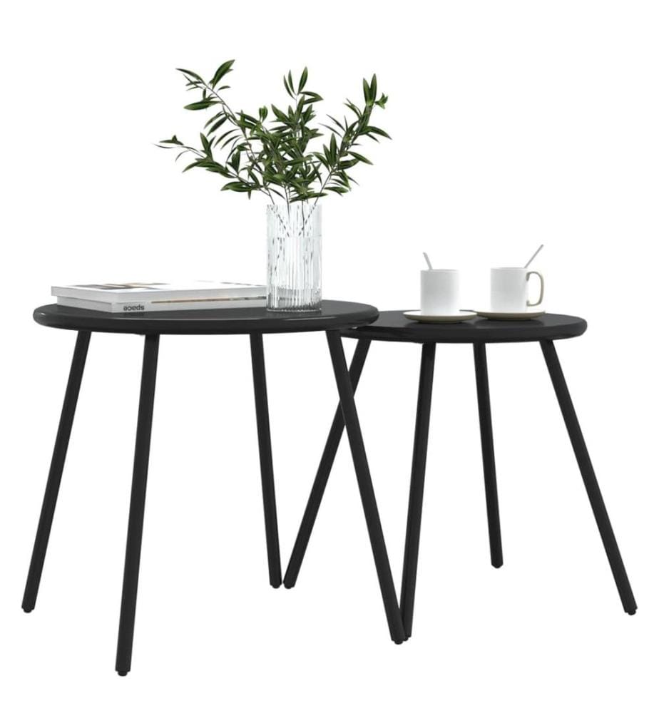 Garten-Couchtisch 2 Stk. Rund Schwarz Pulverbeschichteter Stahl