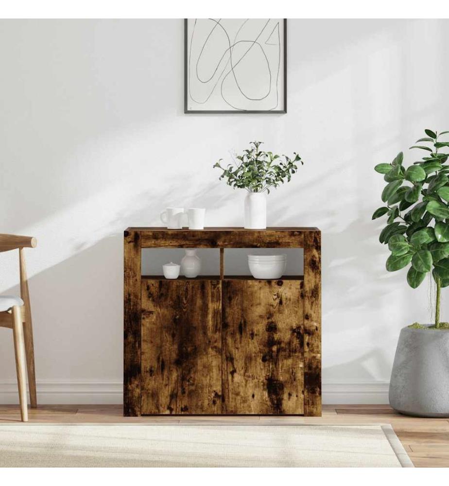 Sideboard mit LED-Beleuchtung Räuchereiche 80x35x75 cm