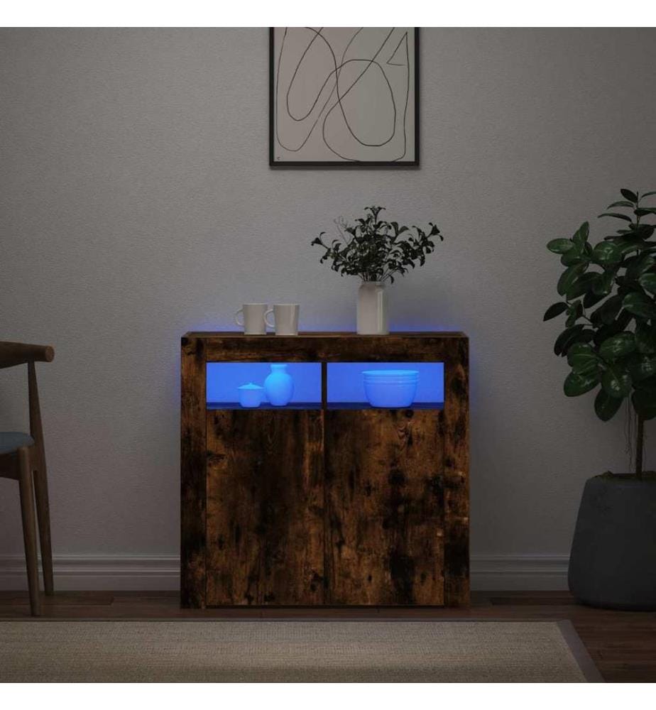 Sideboard mit LED-Beleuchtung Räuchereiche 80x35x75 cm