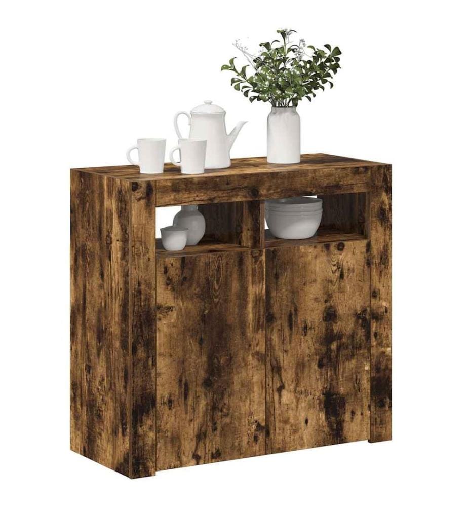Sideboard mit LED-Beleuchtung Räuchereiche 80x35x75 cm