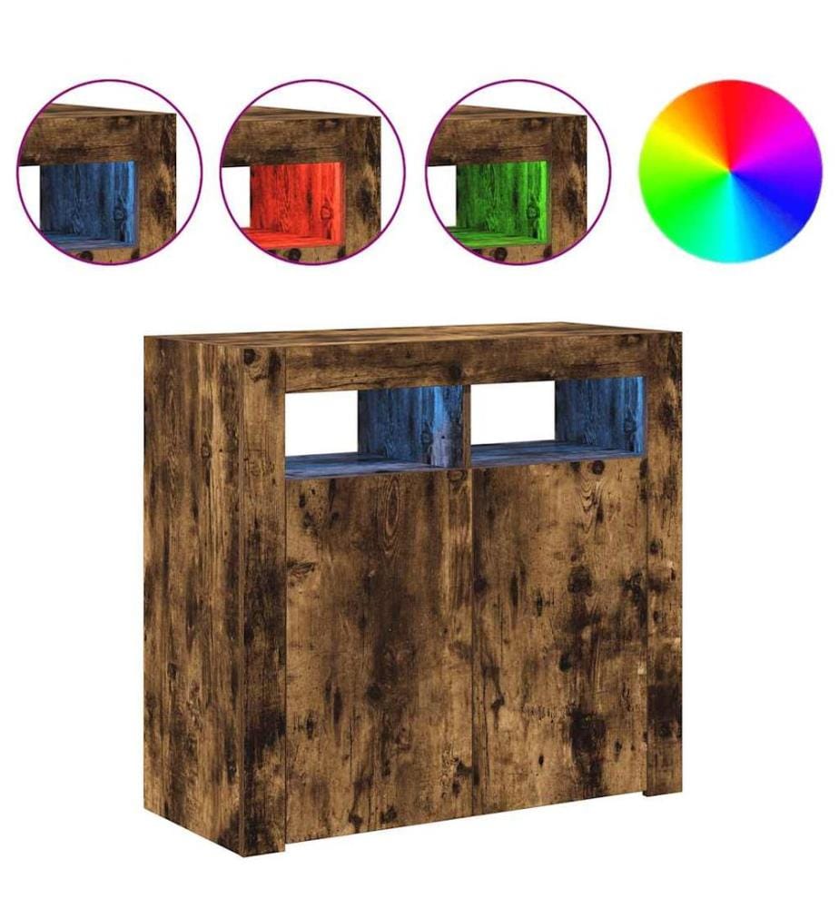 Sideboard mit LED-Beleuchtung Räuchereiche 80x35x75 cm