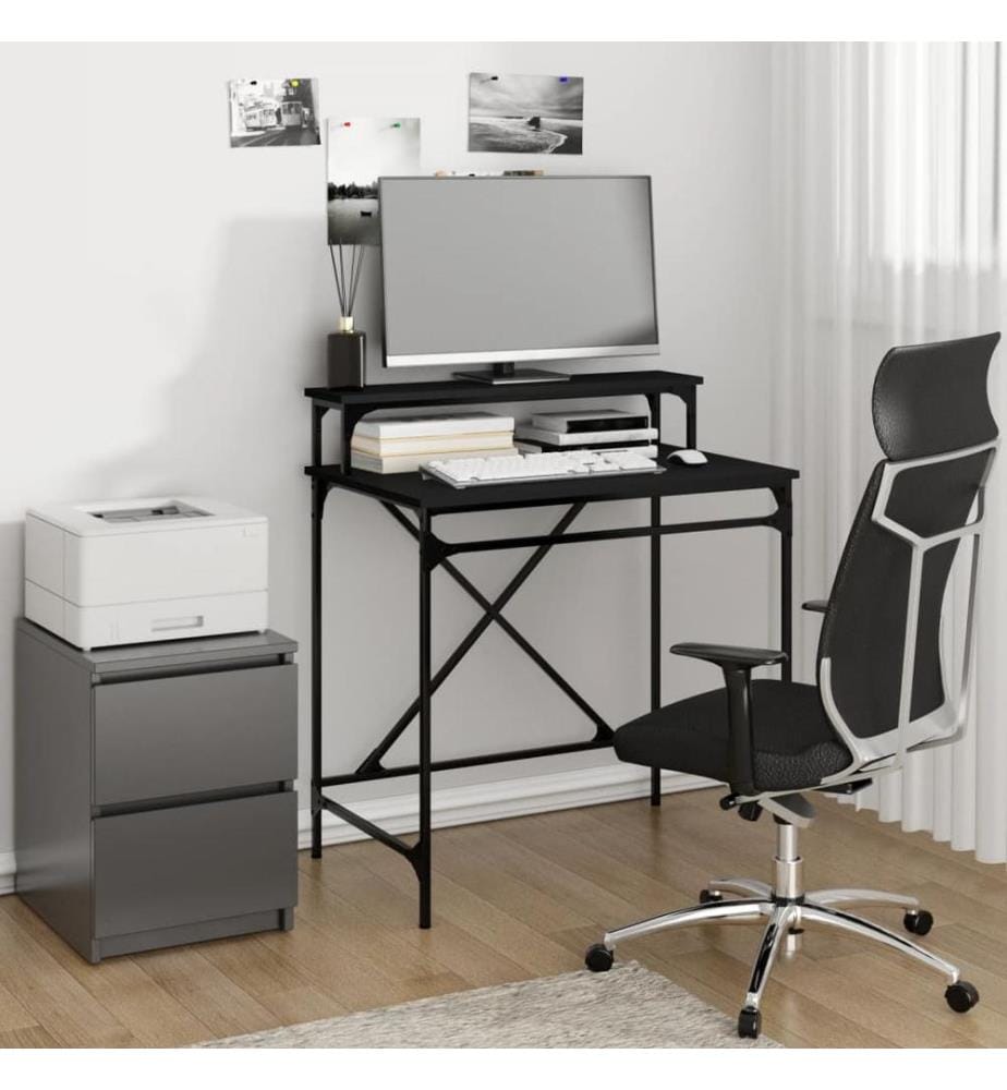 Bureau noir 80x50x90 cm bois d'ingénierie et fer