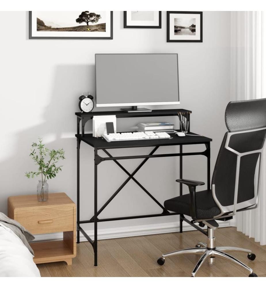 Bureau noir 80x50x90 cm bois d'ingénierie et fer
