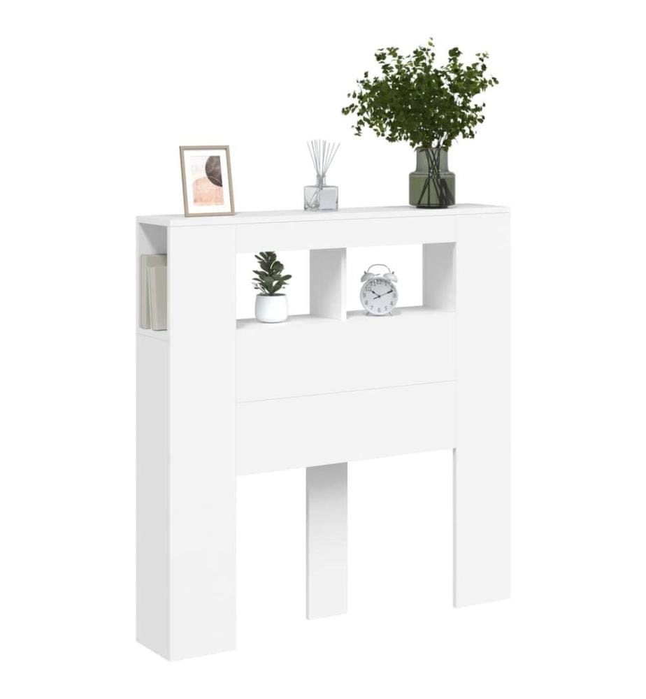 Tête de lit à LED blanc 100x18,5x103,5 cm bois d'ingénierie
