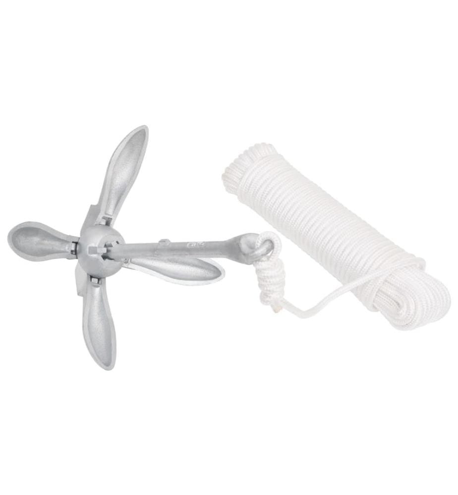 Ancre pliable avec corde argenté 6 kg fonte galvanisée à chaud
