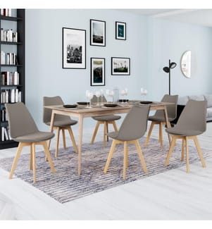 Set aus 6 Stühlen Nordia mit taupefarbener Sitzfläche und Holzbeinen