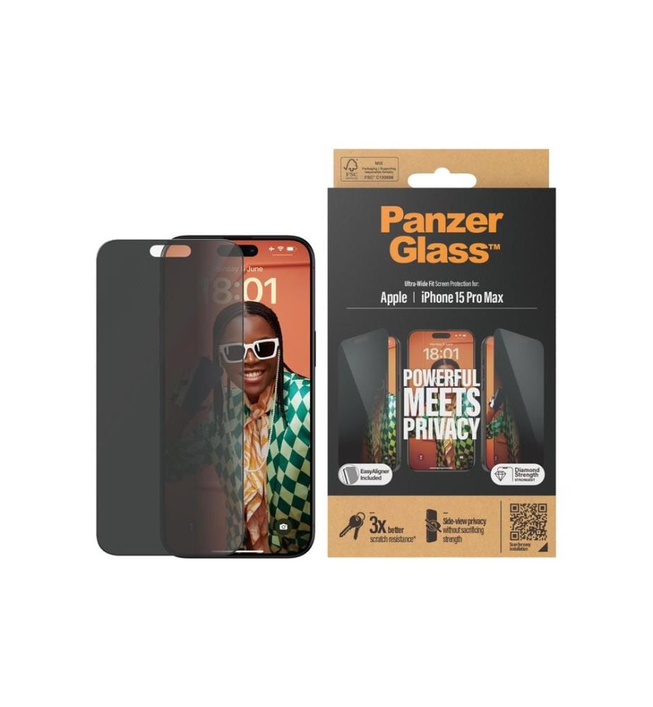 PANZERGLASS - Protection d'écran Ultra Wide Fit Privacy iPhone 15 Pro Max