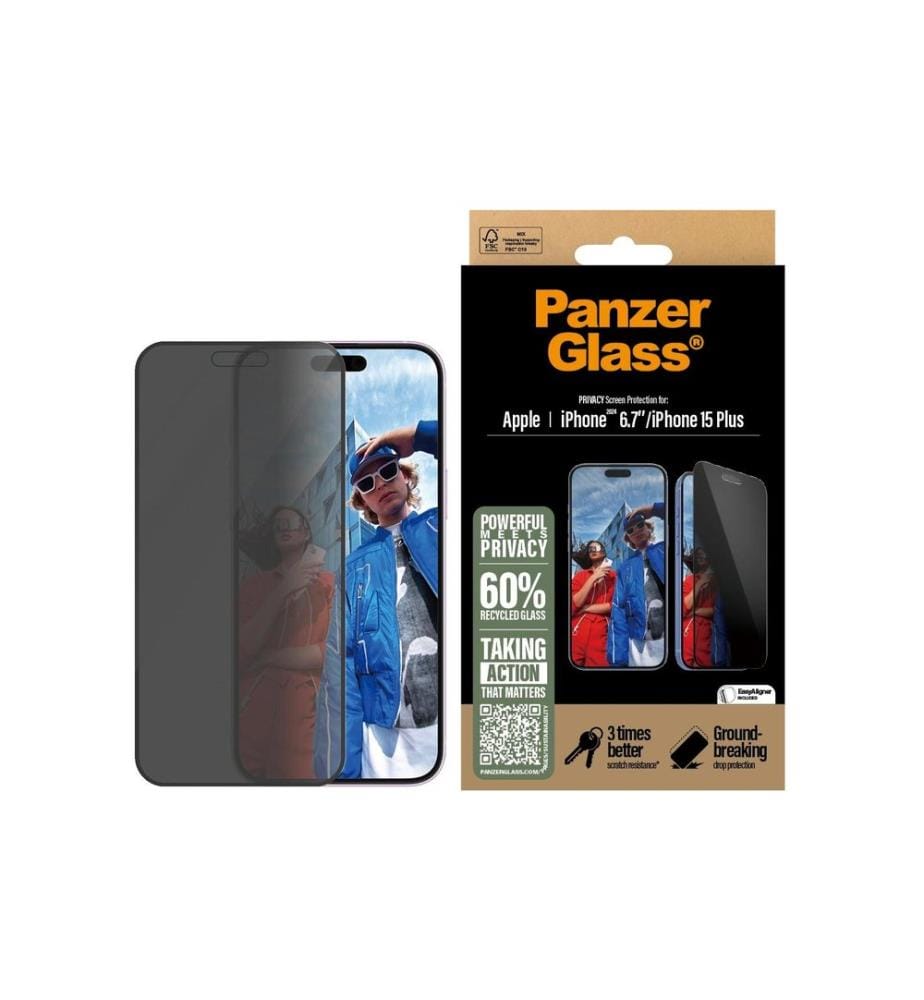 PANZERGLASS - Protection d'écran Ultra Wide Fit Privacy iPhone 15/16 Plus