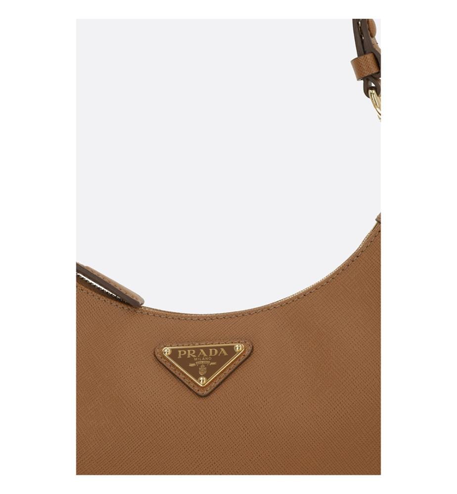 Mini borsa a tracolla Re-Edition in pelle saffiano - Caramello
