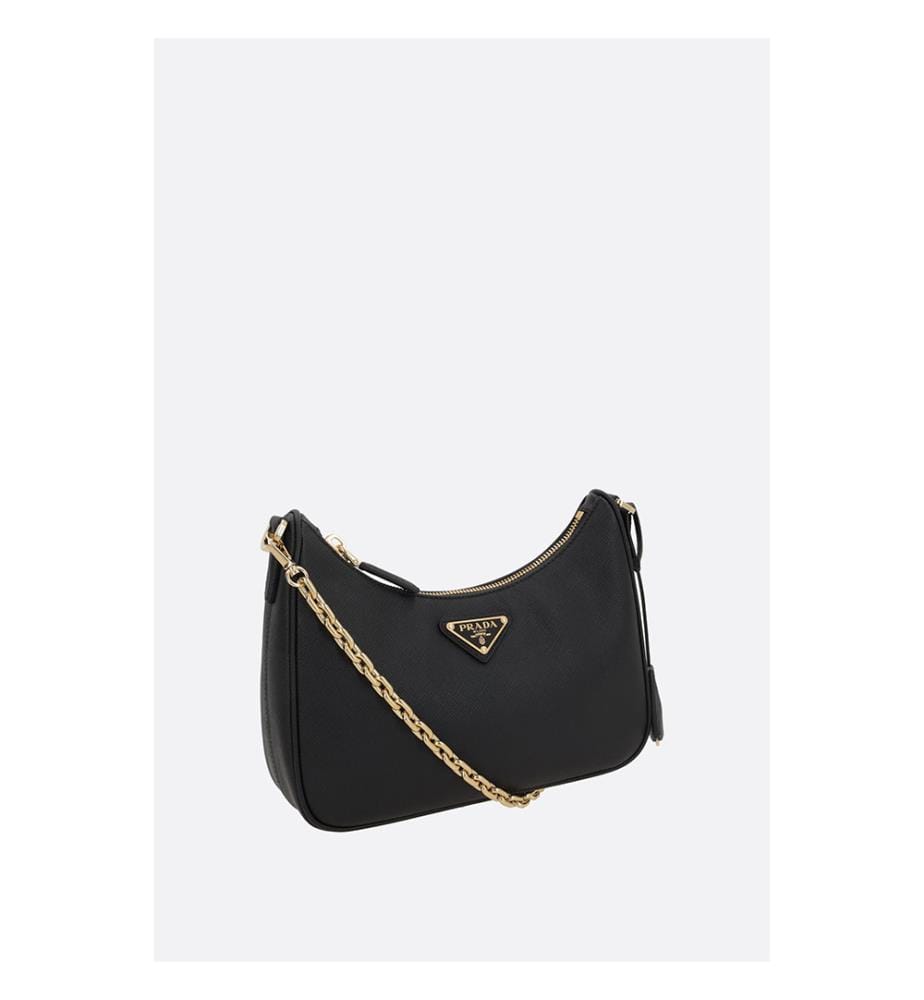 Mini borsa a tracolla Re-Edition in pelle saffiano - Nero
