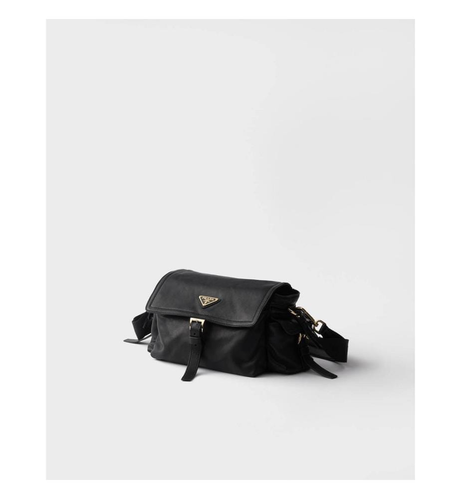 Explore Medium Nappa Leather Shoulder Bag With Flap - Black