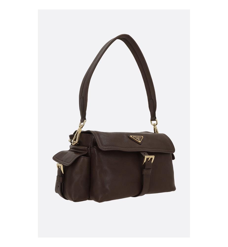 Sac à bandoulière moyen Explore en nappa – Marron