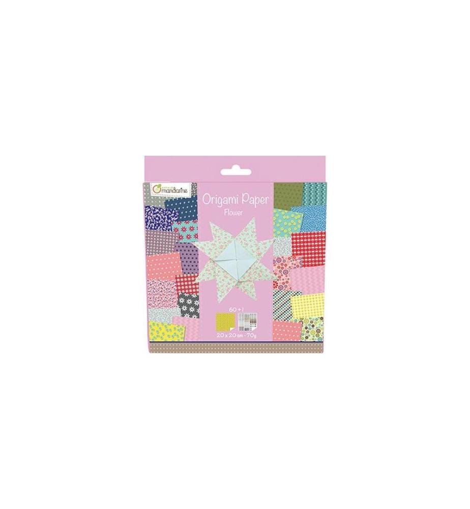 AVENUE MANDARINE - Feuilles origami Fleurs en origami 60 feuilles, 20 x 20 cm