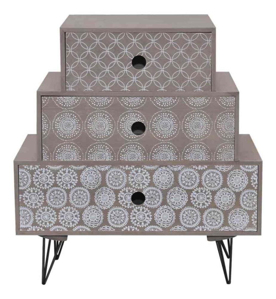 Table de chevet avec 3 tiroirs Gris et marron