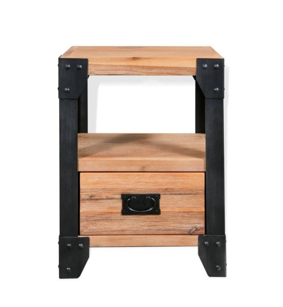 Nachttisch Akazienholz Massiv Stahl 40 x 30 x 54 cm