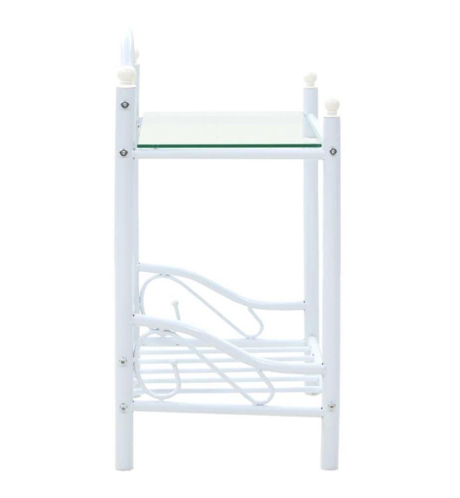 Table de chevet Acier et verre trempé 45 x 30,5 x 60 cm Blanc