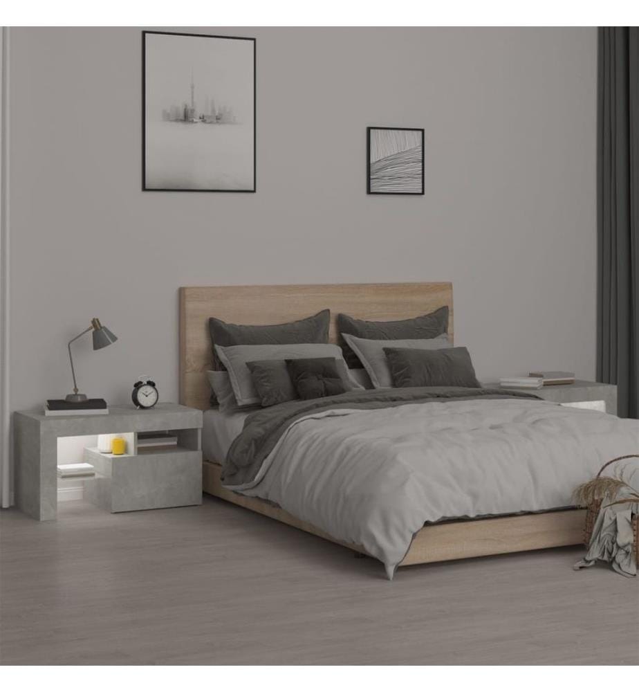 Nachttische 2 Stk. mit LED-Leuchten Betongrau 70x36,5x40 cm