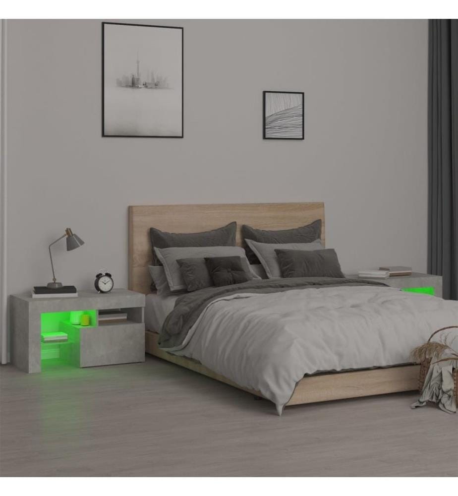 Nachttische 2 Stk. mit LED-Leuchten Betongrau 70x36,5x40 cm