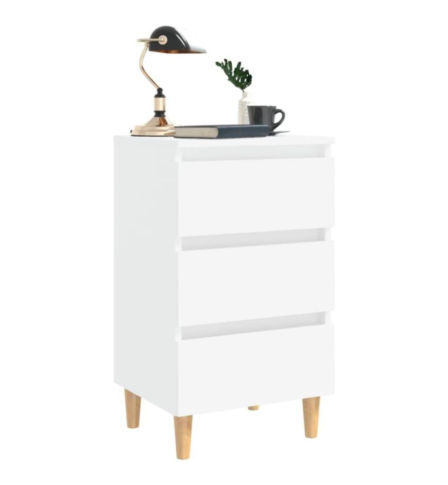 Nachttisch mit Massivholz-Beinen Weiss 40x35x69 cm
