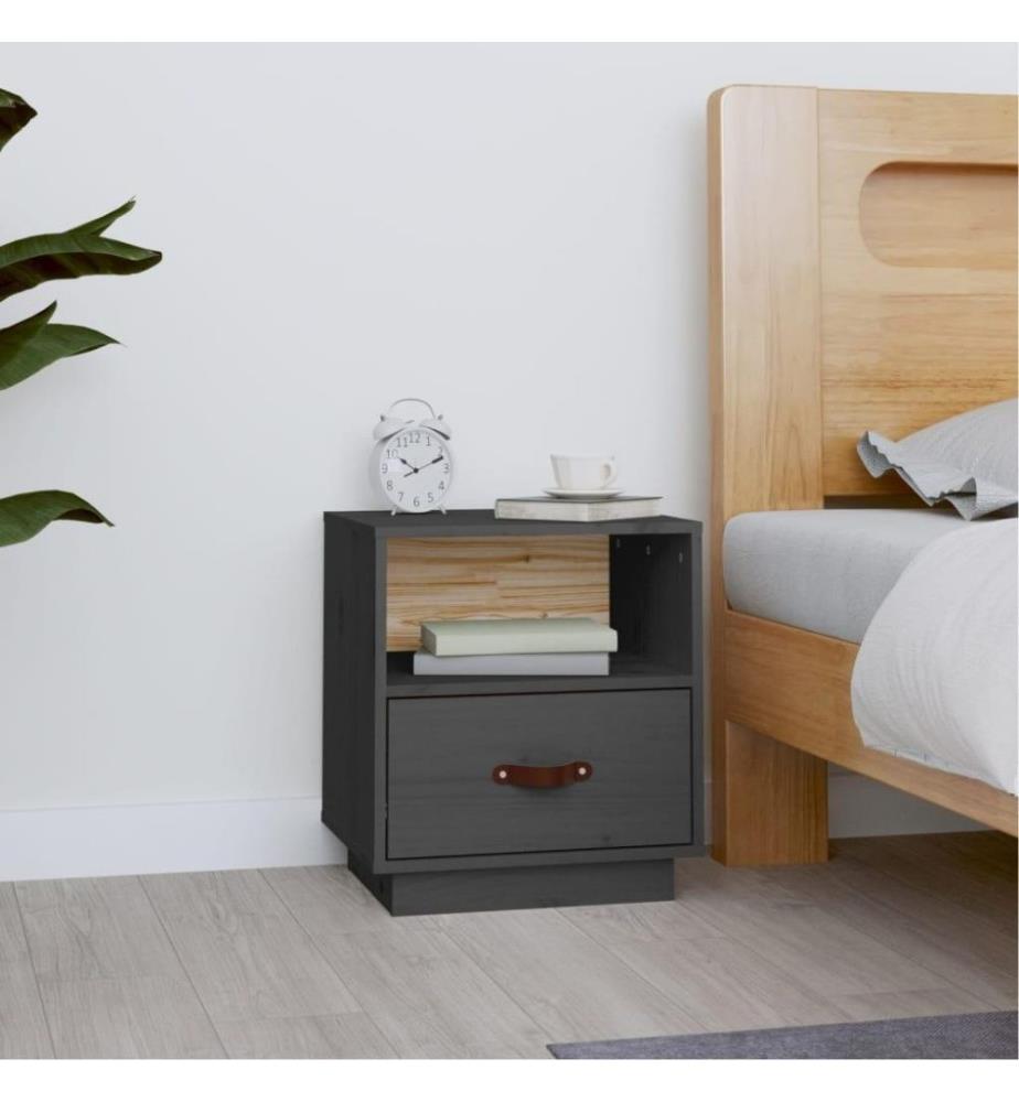 Nachttisch Grau 40x34x45 cm Massivholz Kiefer