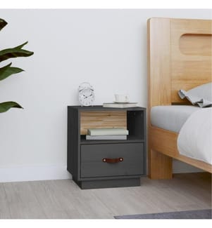 Nachttisch Grau 40x34x45 cm Massivholz Kiefer
