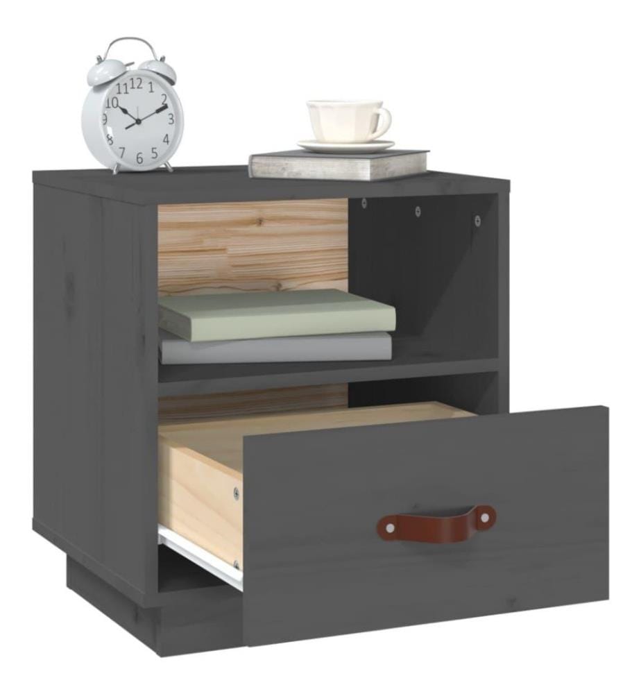 Nachttisch Grau 40x34x45 cm Massivholz Kiefer