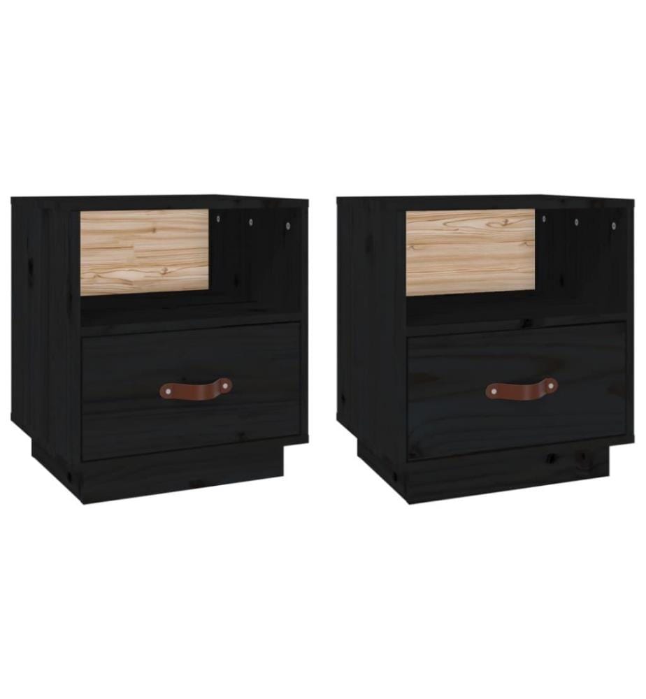 Nachttische 2 Stk. Schwarz 40x34x45 cm Massivholz Kiefer