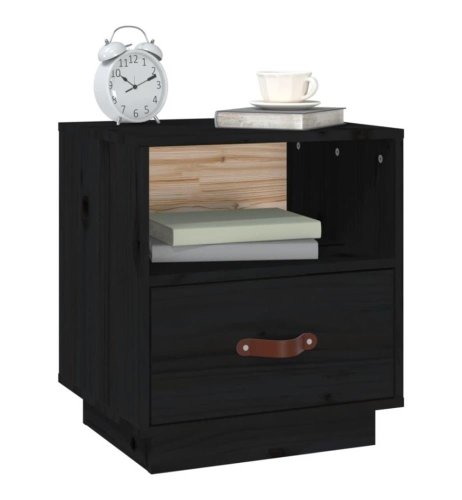 Nachttische 2 Stk. Schwarz 40x34x45 cm Massivholz Kiefer