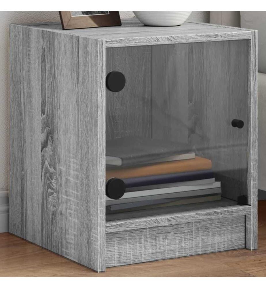 Table de chevet avec porte en verre sonoma gris 35x37x42 cm