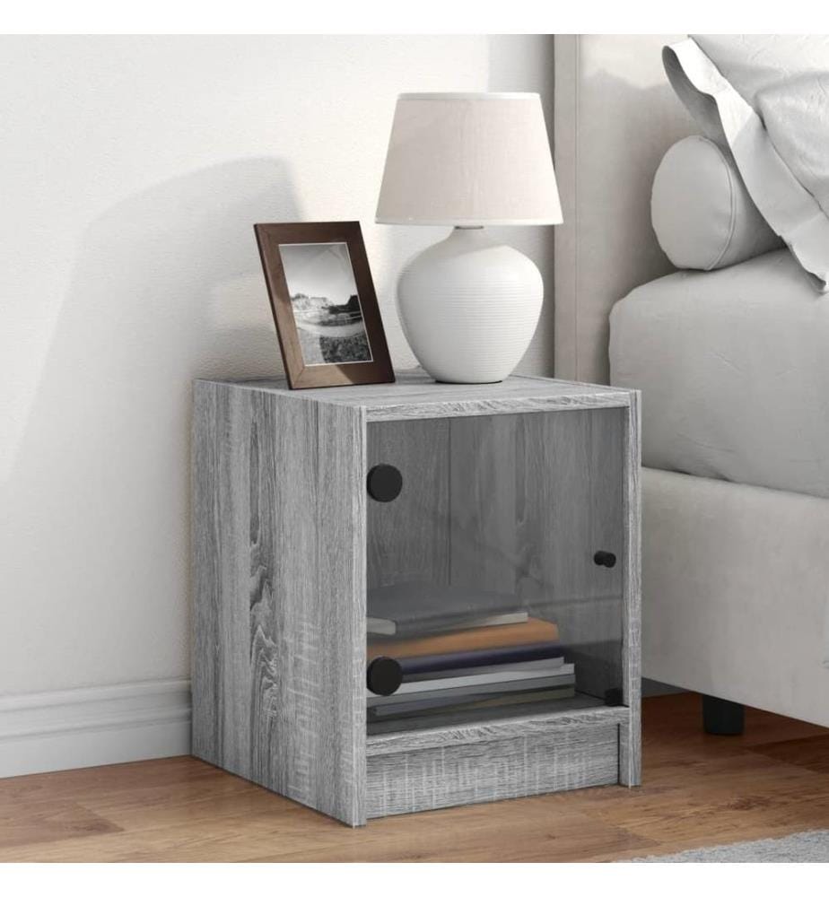 Table de chevet avec porte en verre sonoma gris 35x37x42 cm