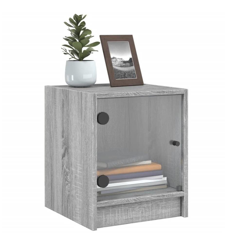 Table de chevet avec porte en verre sonoma gris 35x37x42 cm