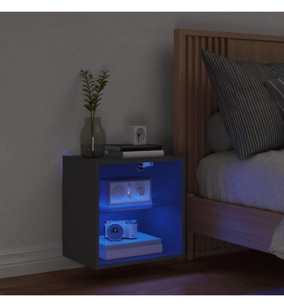 Wand-Nachttisch mit LED-Leuchten Schwarz