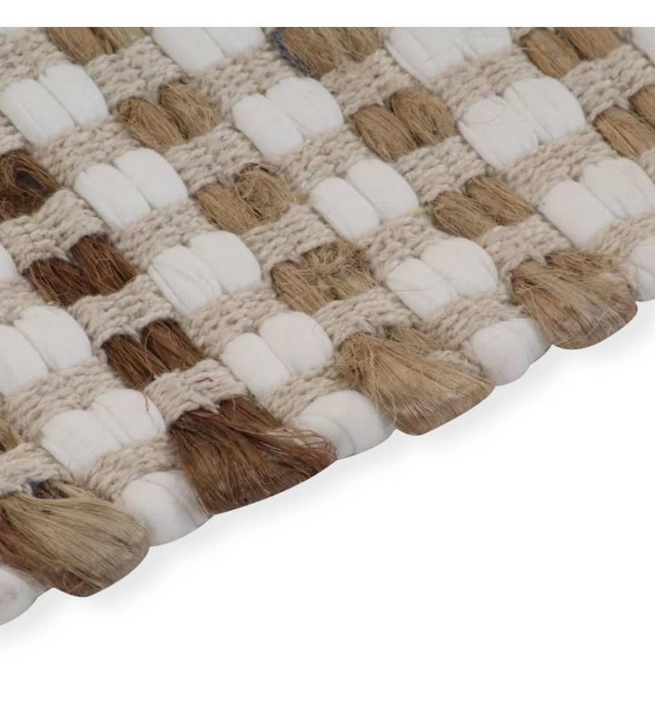Handgewebtes Badematten-Set Jute Stoff Natur und Weiss