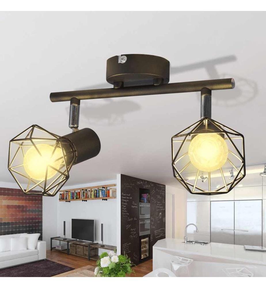 Deckenstrahler mit 2 LED-Glühlampen Industrie-Stil Drahtschirm