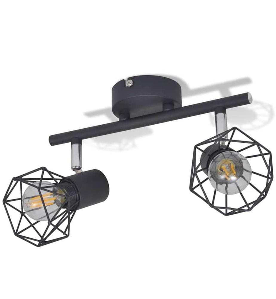 Deckenstrahler mit 2 LED-Glühlampen Industrie-Stil Drahtschirm