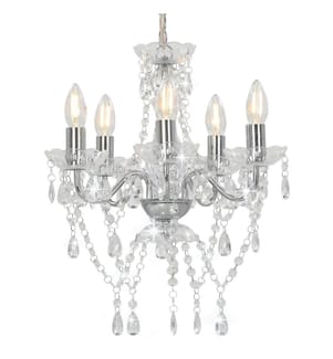 Lustre avec perles de cristal Argenté Rond 5 x E14