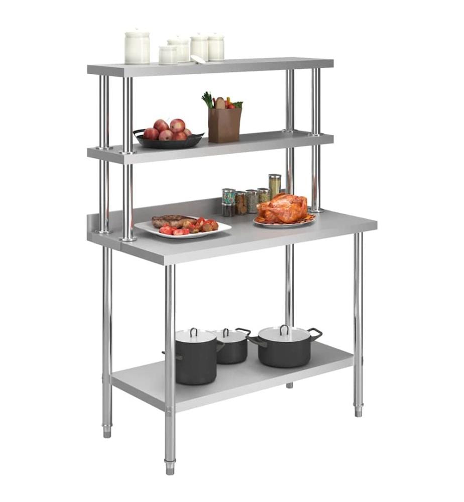 Küchen-Arbeitstisch mit Aufsatzboard 120×60×93 cm Edelstahl
