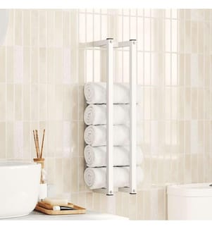 Porte-serviette Blanc 12,5x12,5x60 cm Acier