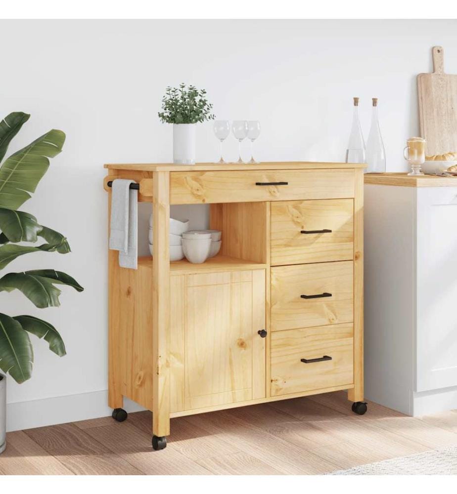 Chariot de cuisine MONZA 84x40x88,5 cm bois massif de pin