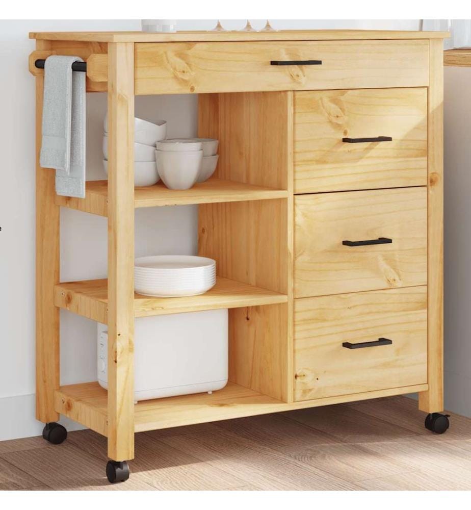 Chariot de cuisine MONZA 84x40x88,5 cm bois massif de pin