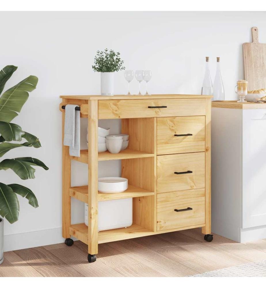 Chariot de cuisine MONZA 84x40x88,5 cm bois massif de pin