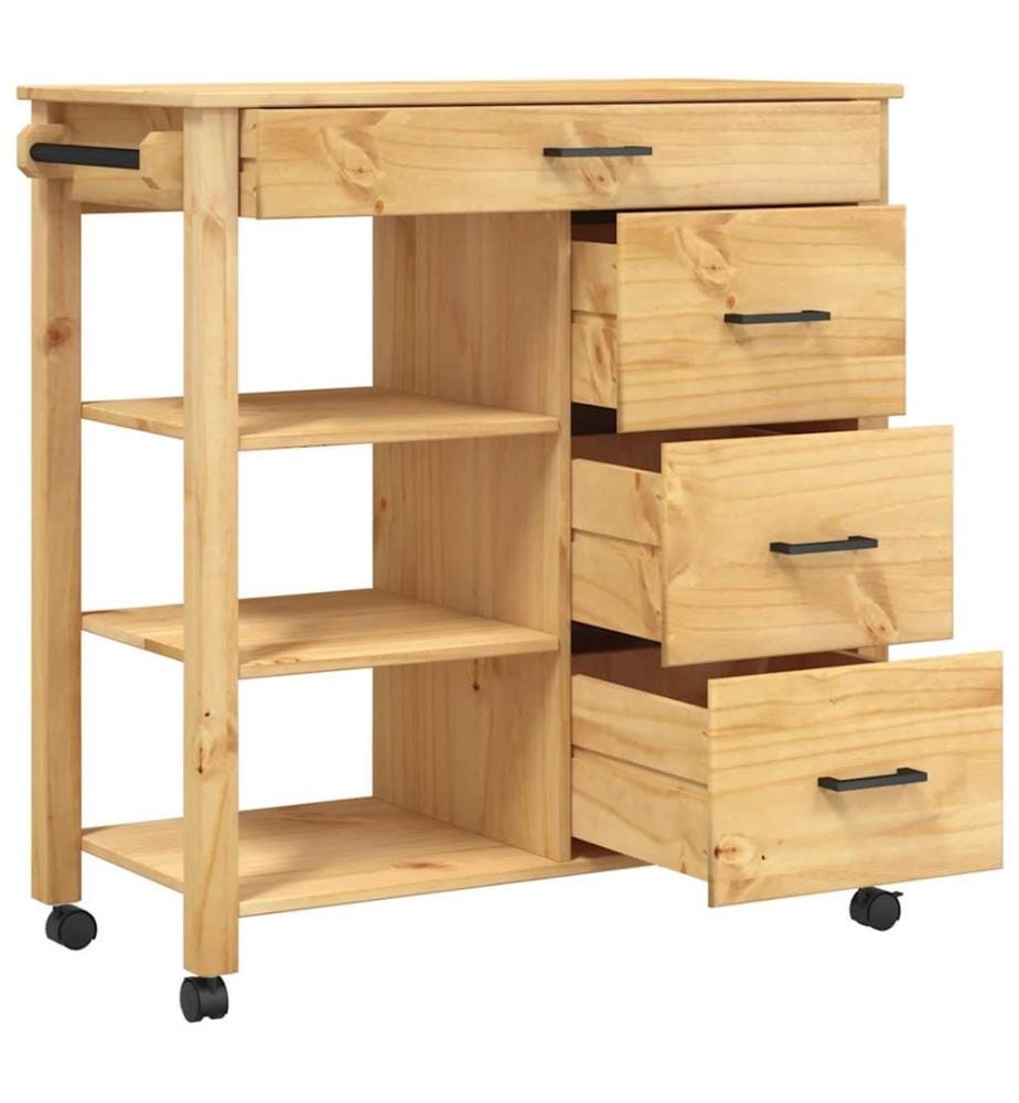 Chariot de cuisine MONZA 84x40x88,5 cm bois massif de pin