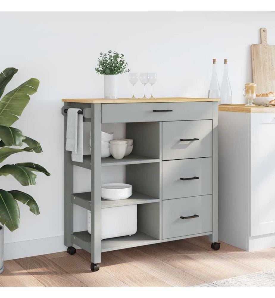Chariot de cuisine MONZA 84x40x88,5 cm bois massif de pin