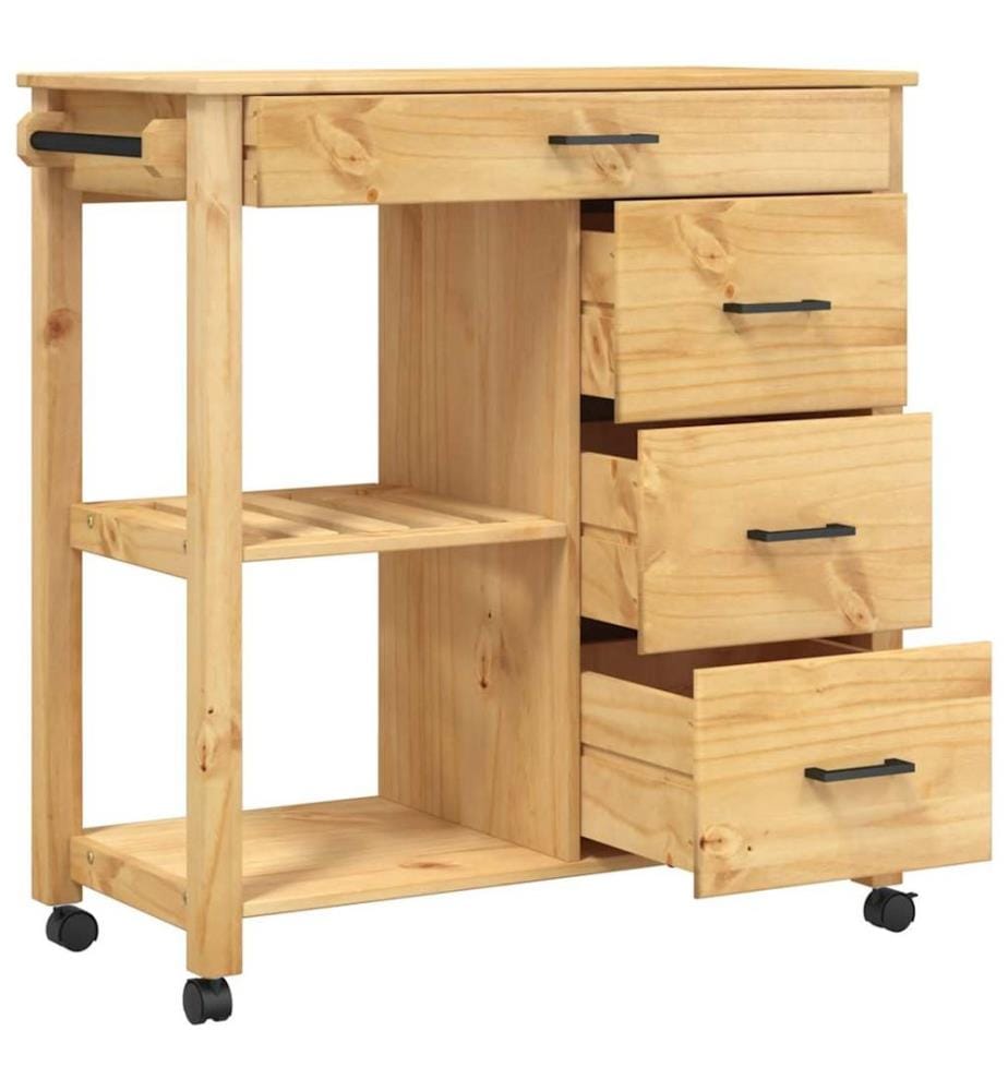 Chariot de cuisine MONZA 84x40x88,5 cm bois massif de pin