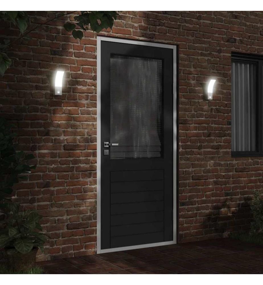 LED-Aussenwandleuchten mit Sensor 2 Stk. Weiss Aludruckguss